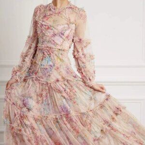 Needle & Thread Floral Diamond Ruffle Gown